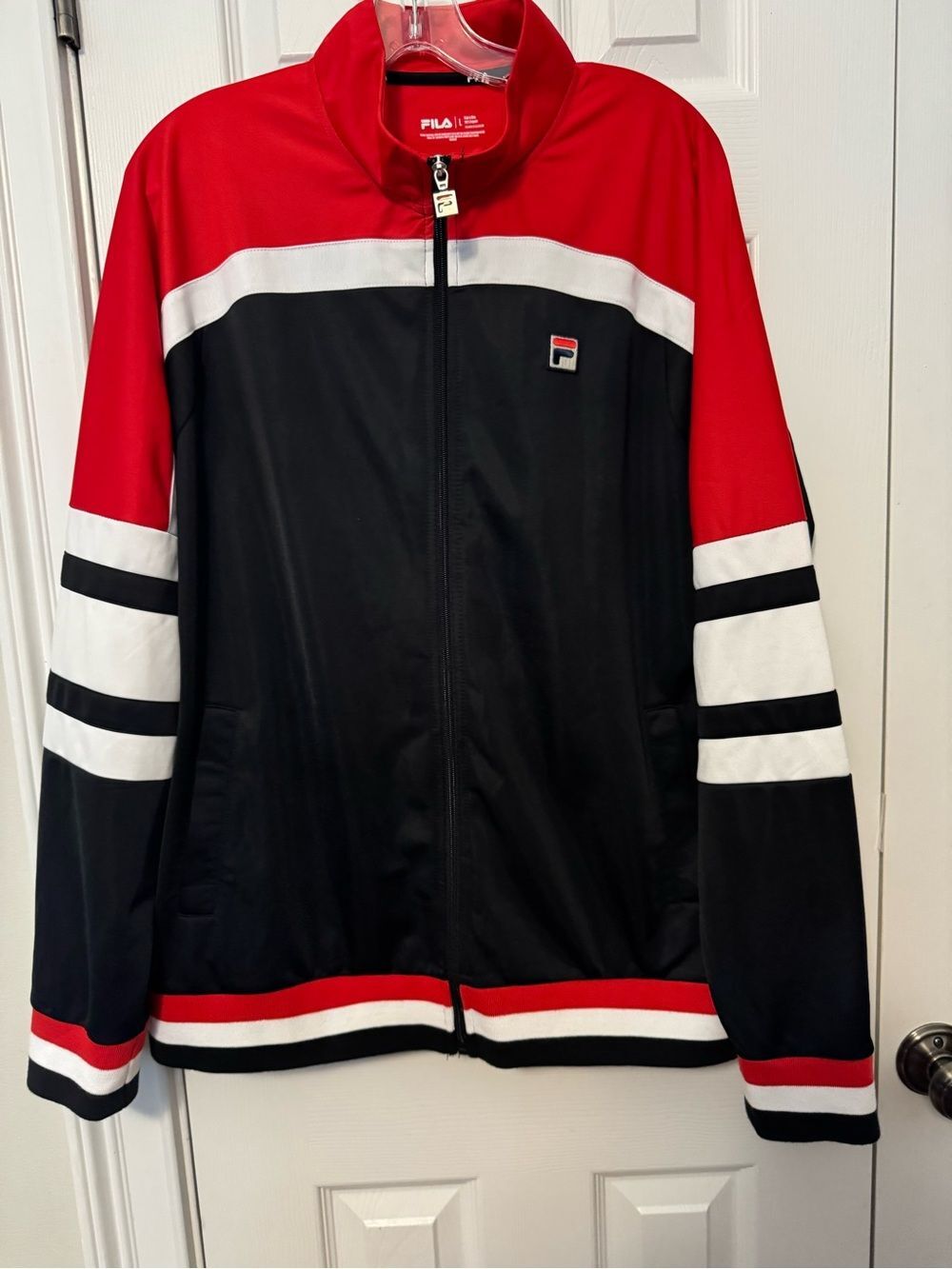 Fila Heritage Track Jacket Mens Large Red Black White Full Zip Retro Athleisure